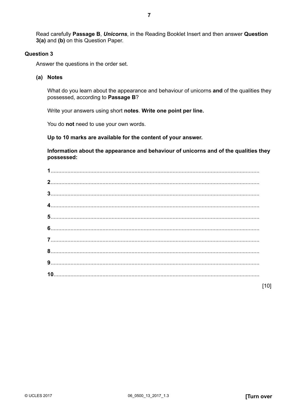 Cambridge IGCSE English - First Language 0500 2017 May/June Paper 1 · Variant 3 question paper, page 7 of 12