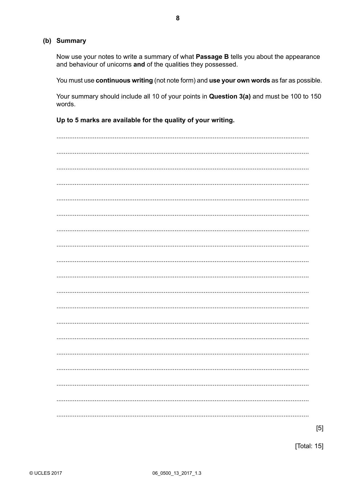 Cambridge IGCSE English - First Language 0500 2017 May/June Paper 1 · Variant 3 question paper, page 8 of 12