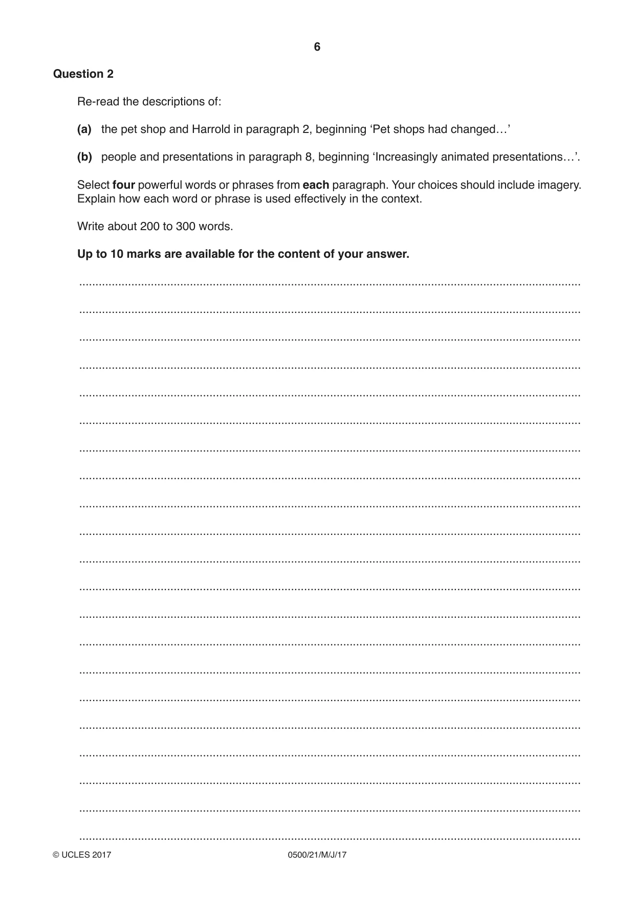 Cambridge IGCSE English - First Language 0500 2017 May/June Paper 2 · Variant 1 question paper, page 6 of 12