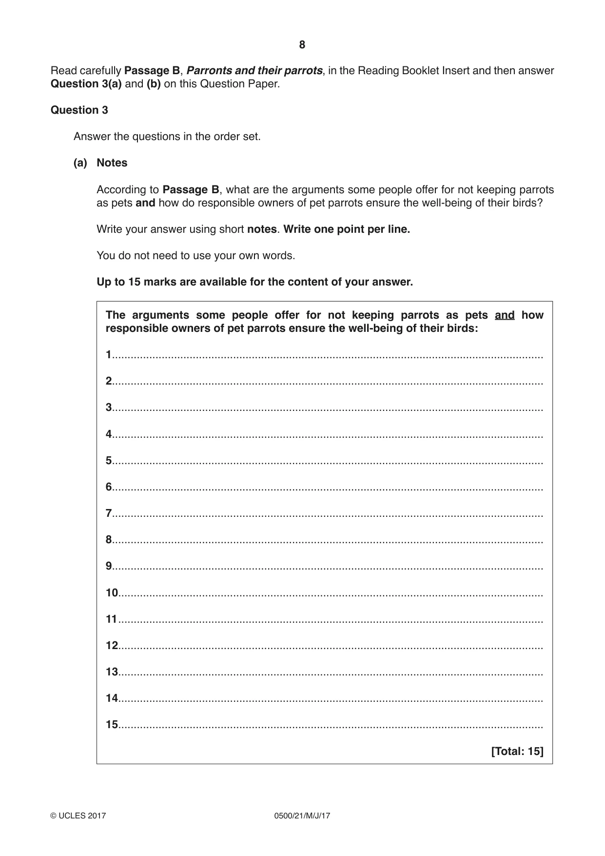 Cambridge IGCSE English - First Language 0500 2017 May/June Paper 2 · Variant 1 question paper, page 8 of 12