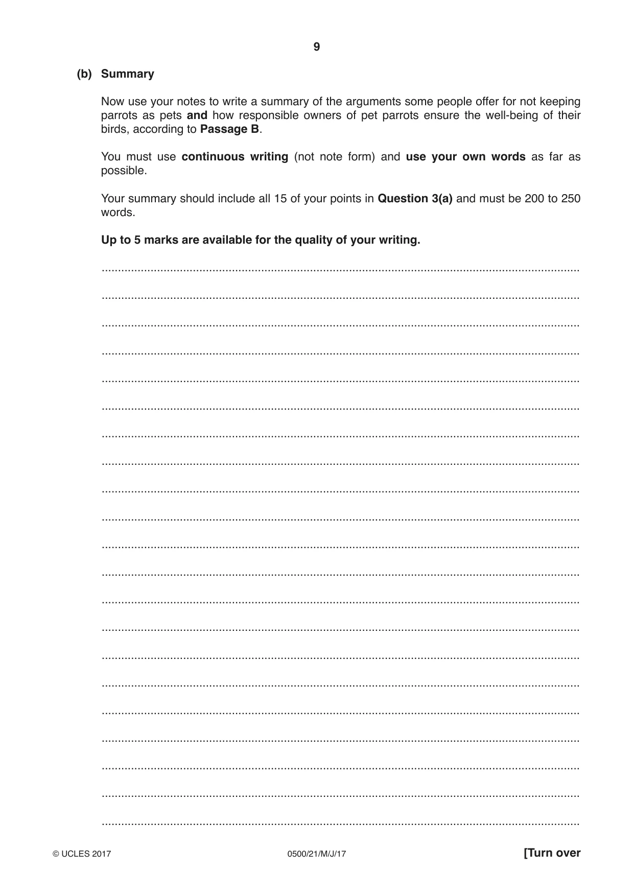 Cambridge IGCSE English - First Language 0500 2017 May/June Paper 2 · Variant 1 question paper, page 9 of 12
