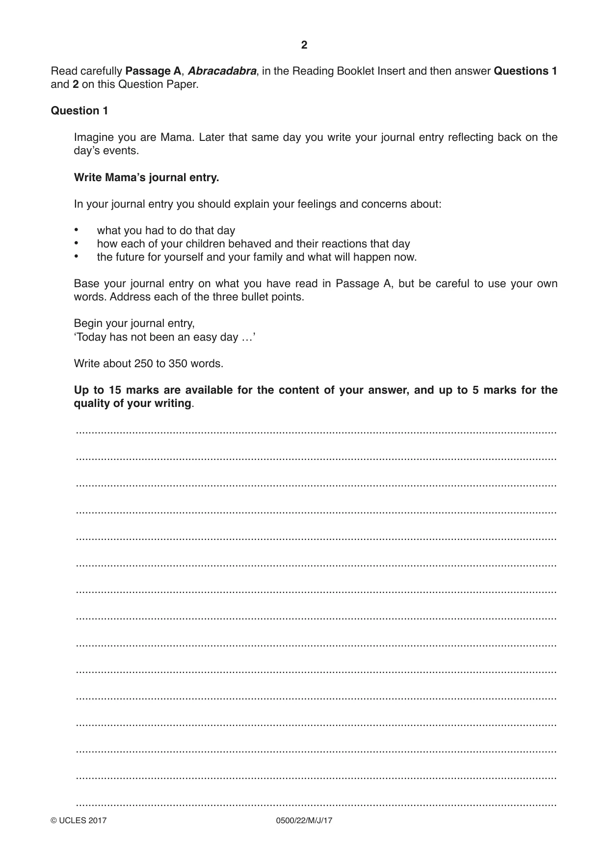 Cambridge IGCSE English - First Language 0500 2017 May/June Paper 2 · Variant 2 question paper, page 2 of 12