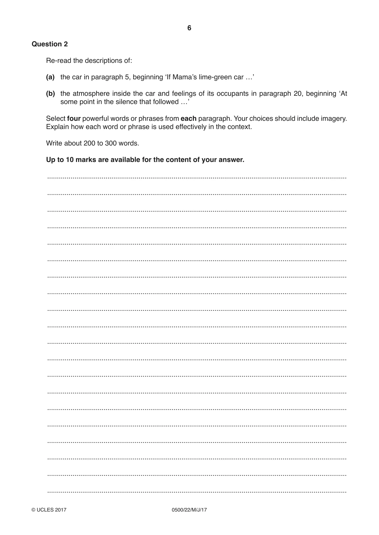 Cambridge IGCSE English - First Language 0500 2017 May/June Paper 2 · Variant 2 question paper, page 6 of 12