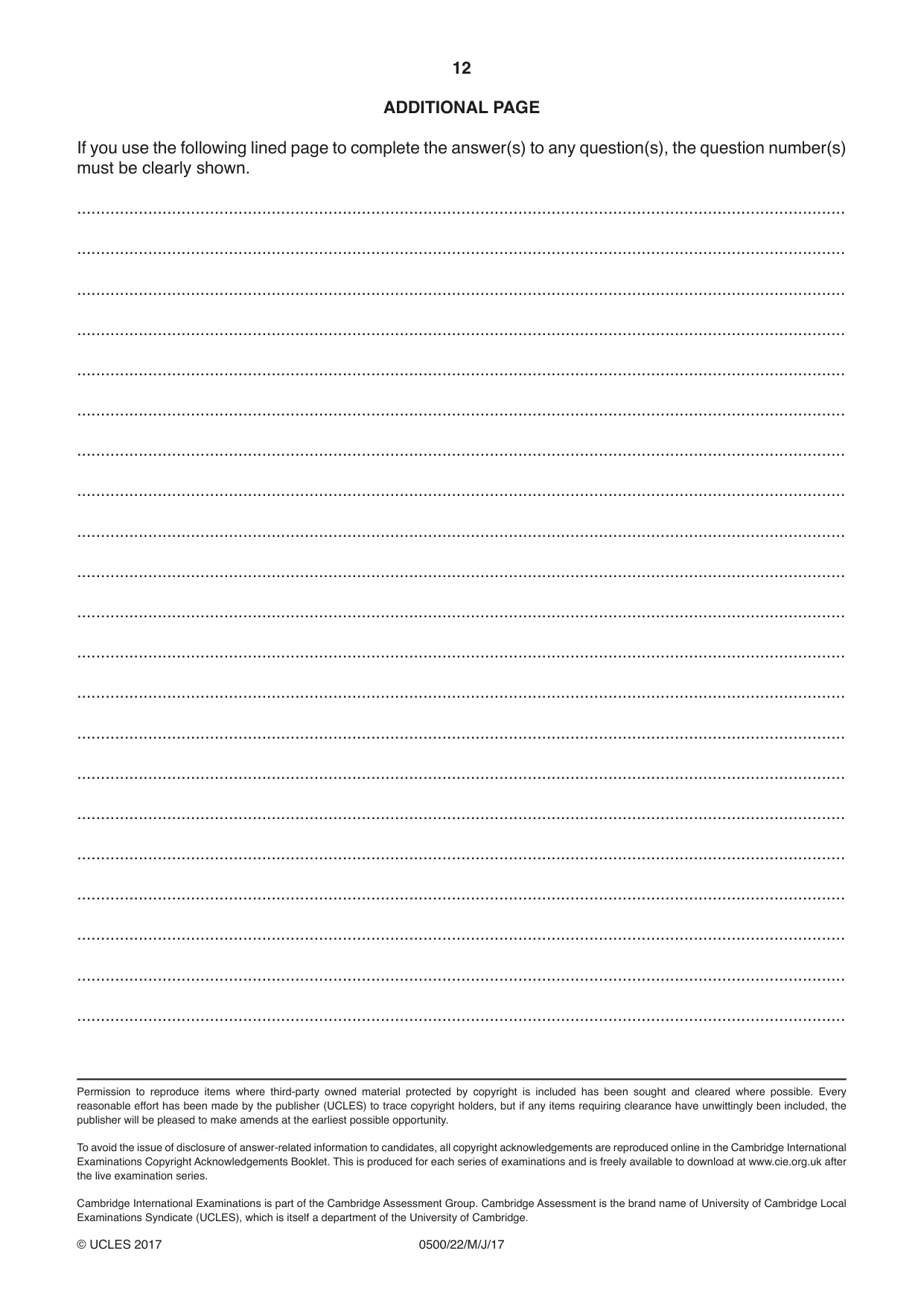 Cambridge IGCSE English - First Language 0500 2017 May/June Paper 2 · Variant 2 question paper, page 12 of 12