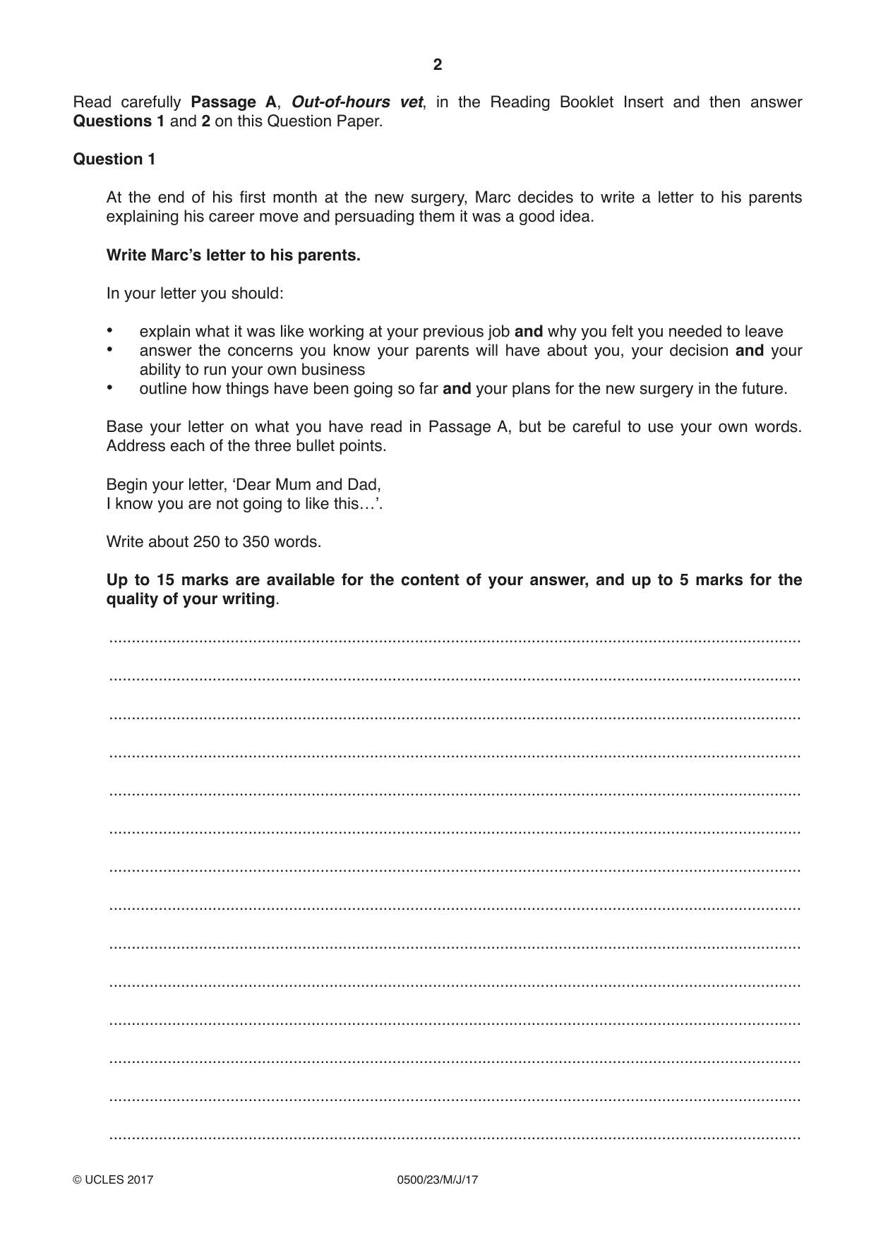 Cambridge IGCSE English - First Language 0500 2017 May/June Paper 2 · Variant 3 question paper, page 2 of 12