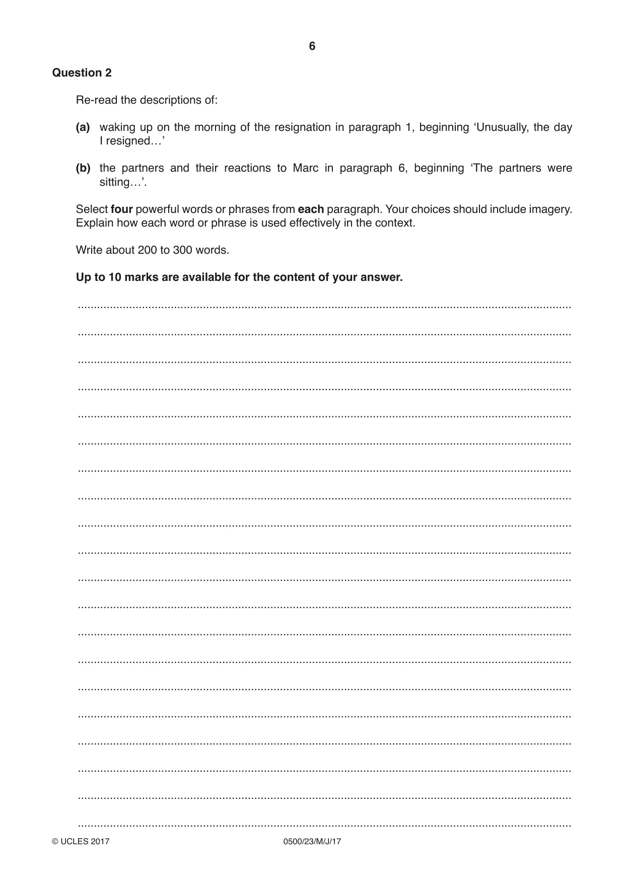 Cambridge IGCSE English - First Language 0500 2017 May/June Paper 2 · Variant 3 question paper, page 6 of 12