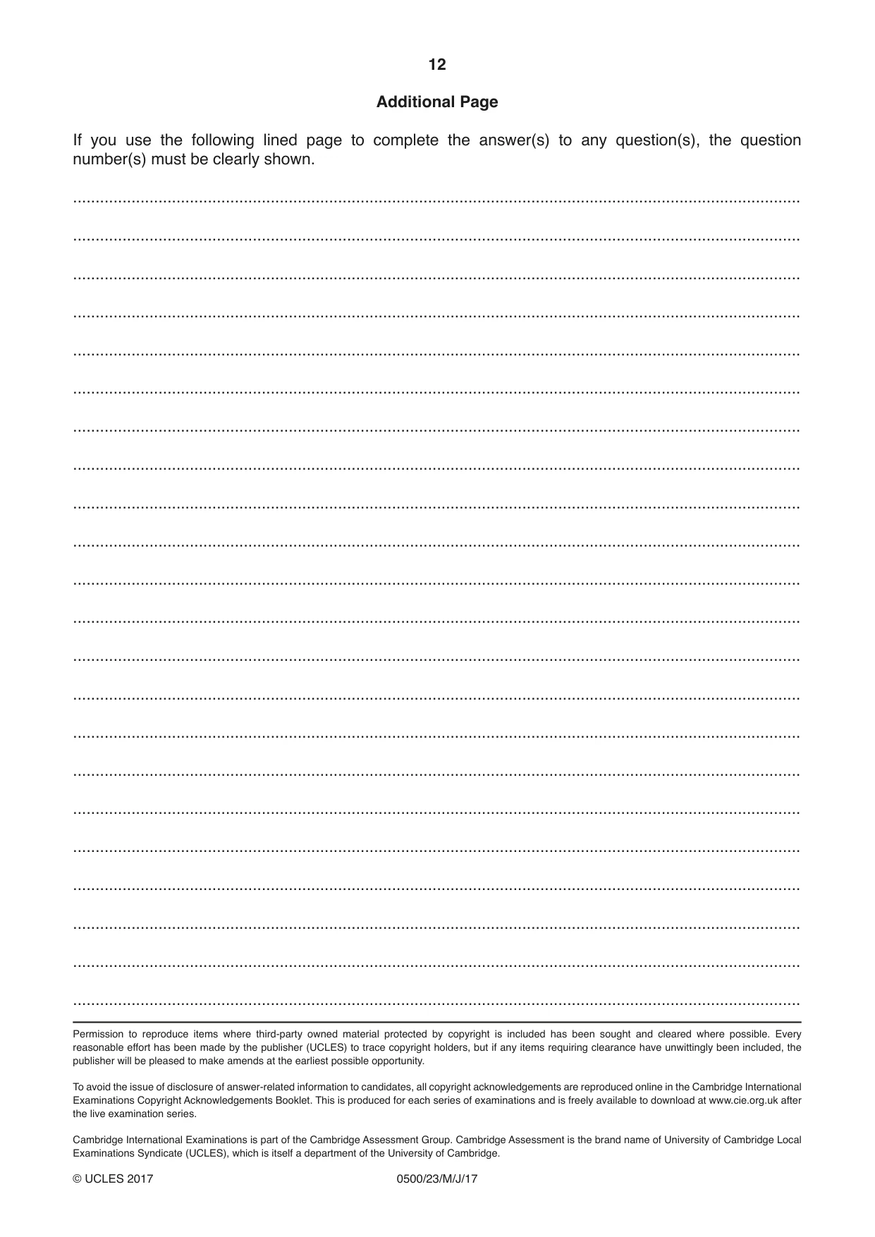 Cambridge IGCSE English - First Language 0500 2017 May/June Paper 2 · Variant 3 question paper, page 12 of 12
