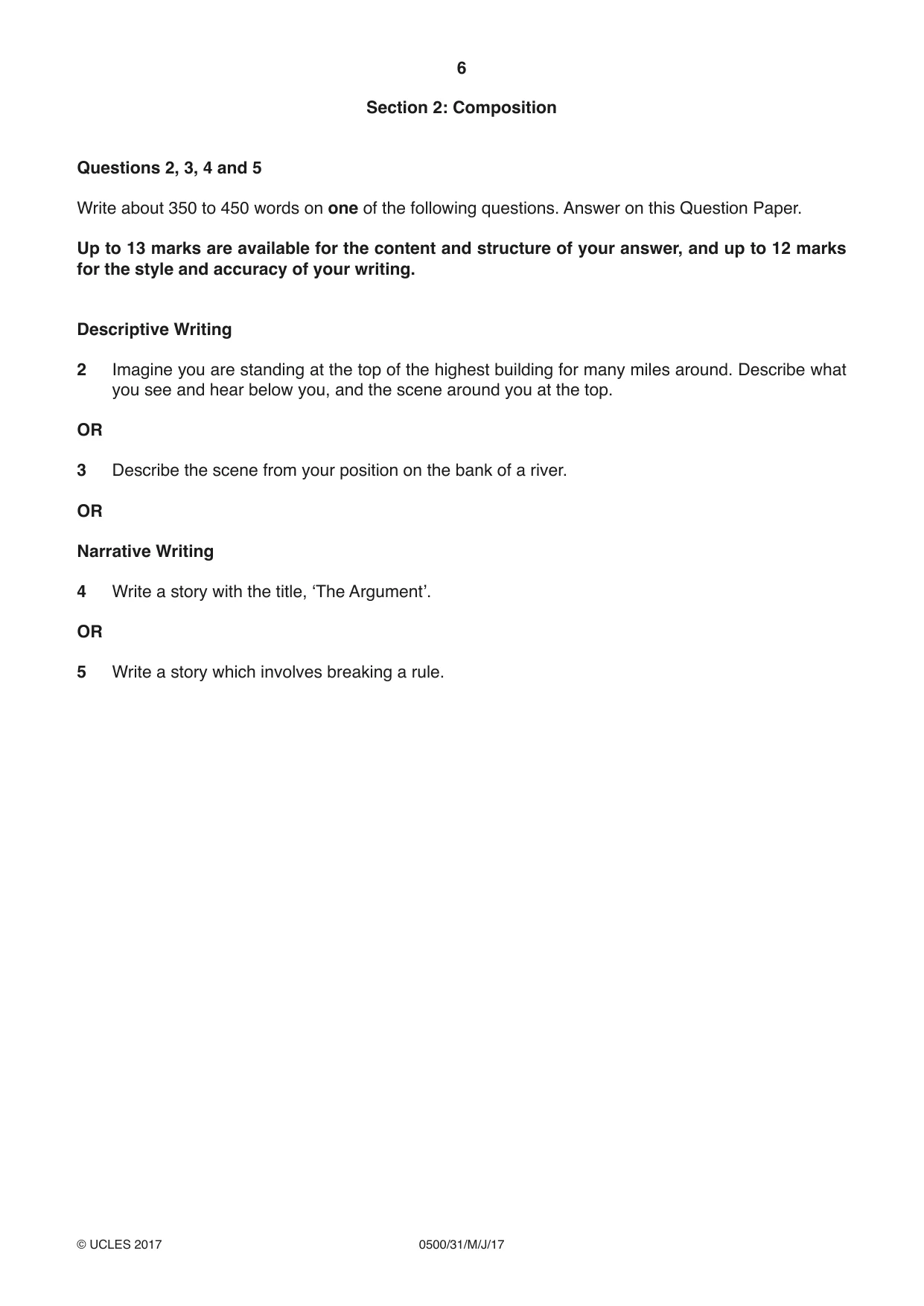 Cambridge IGCSE English - First Language 0500 2017 May/June Paper 3 · Variant 1 question paper, page 6 of 12