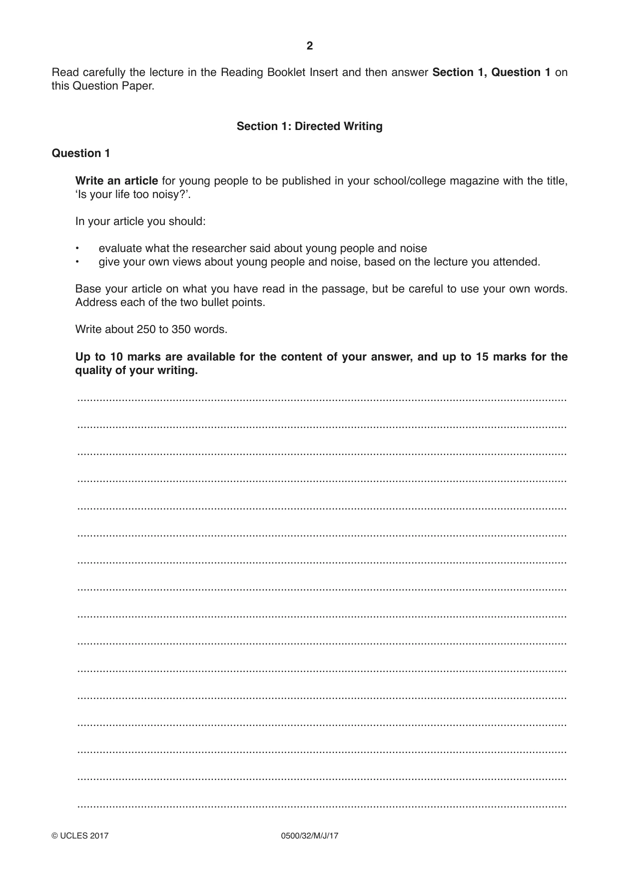 Cambridge IGCSE English - First Language 0500 2017 May/June Paper 3 · Variant 2 question paper, page 2 of 12