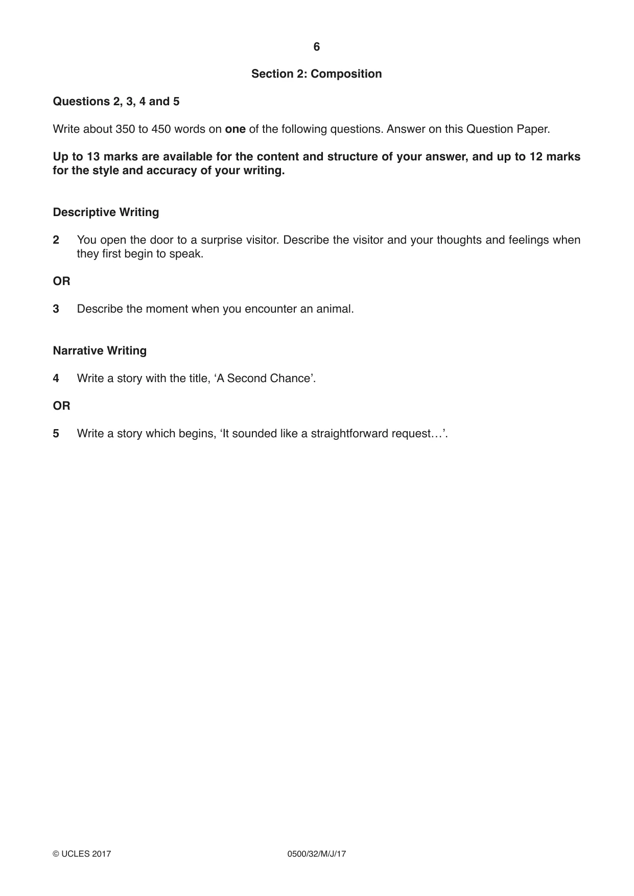 Cambridge IGCSE English - First Language 0500 2017 May/June Paper 3 · Variant 2 question paper, page 6 of 12