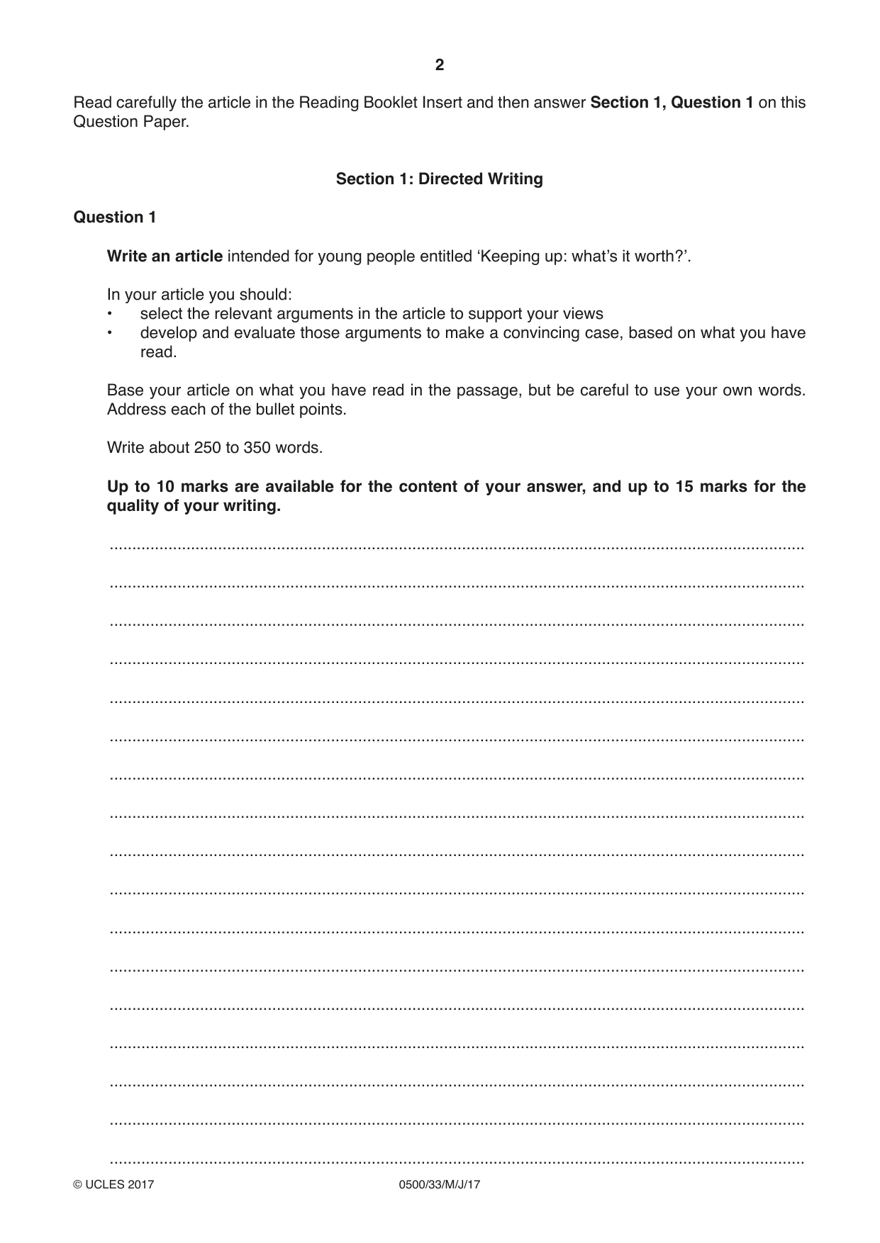 Cambridge IGCSE English - First Language 0500 2017 May/June Paper 3 · Variant 3 question paper, page 2 of 12