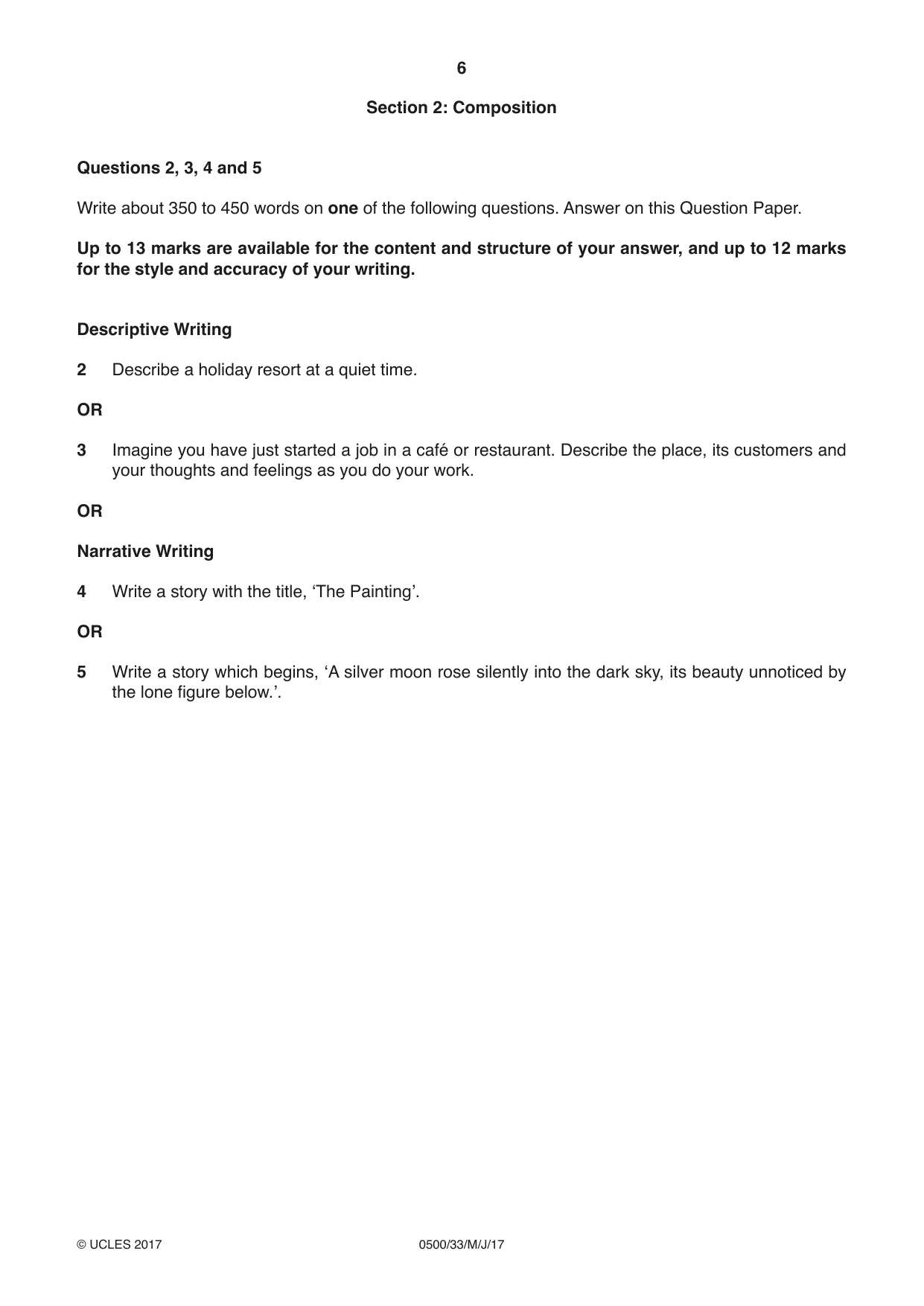 Cambridge IGCSE English - First Language 0500 2017 May/June Paper 3 · Variant 3 question paper, page 6 of 12