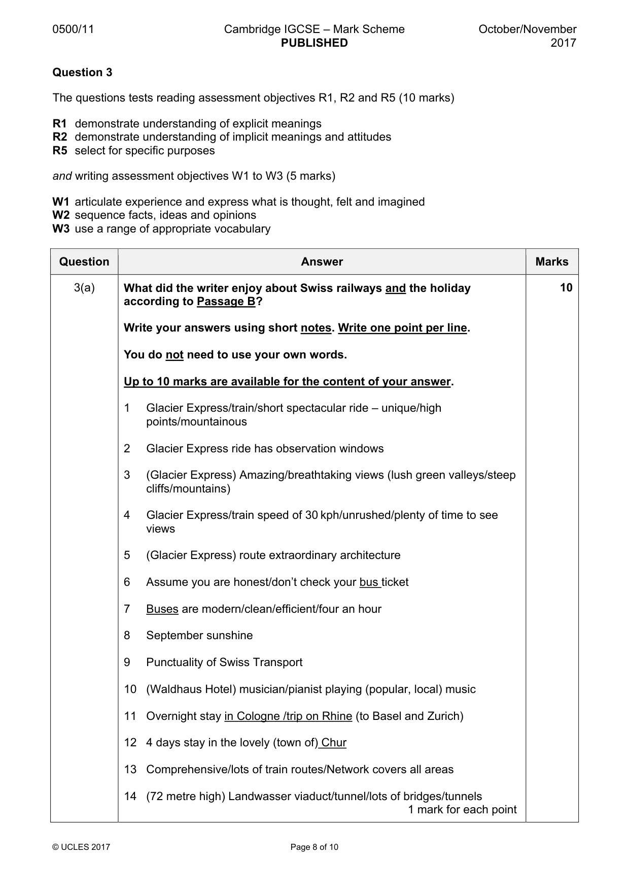 Mark scheme, page 8 of 10