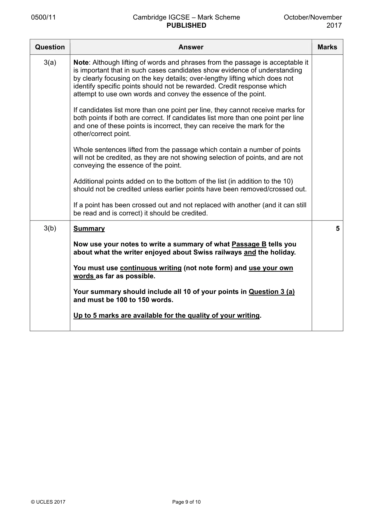 Mark scheme, page 9 of 10
