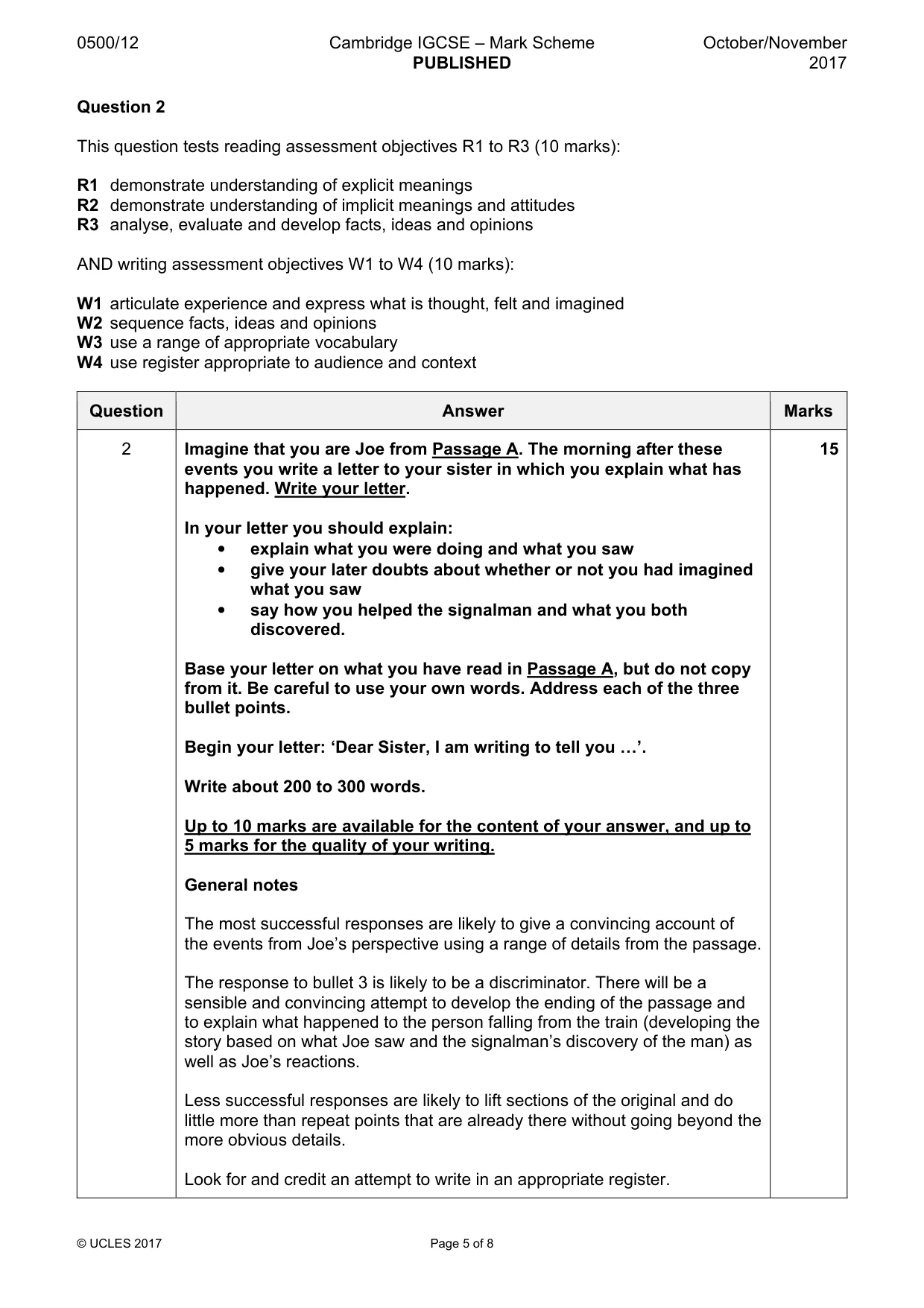 Mark scheme, page 5 of 8