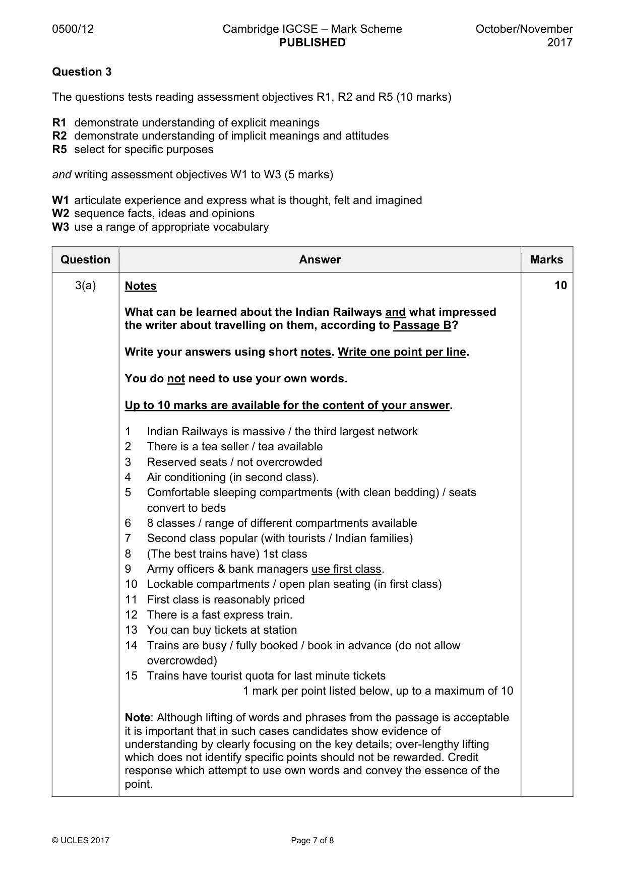Mark scheme, page 7 of 8