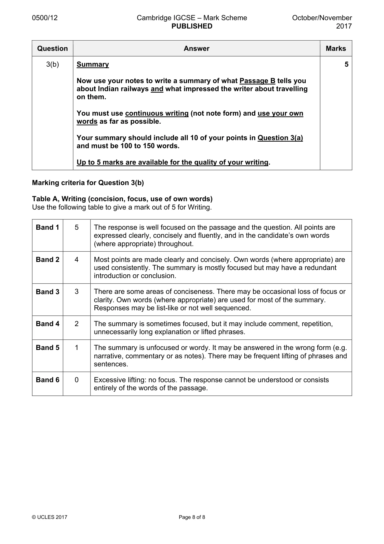 Mark scheme, page 8 of 8
