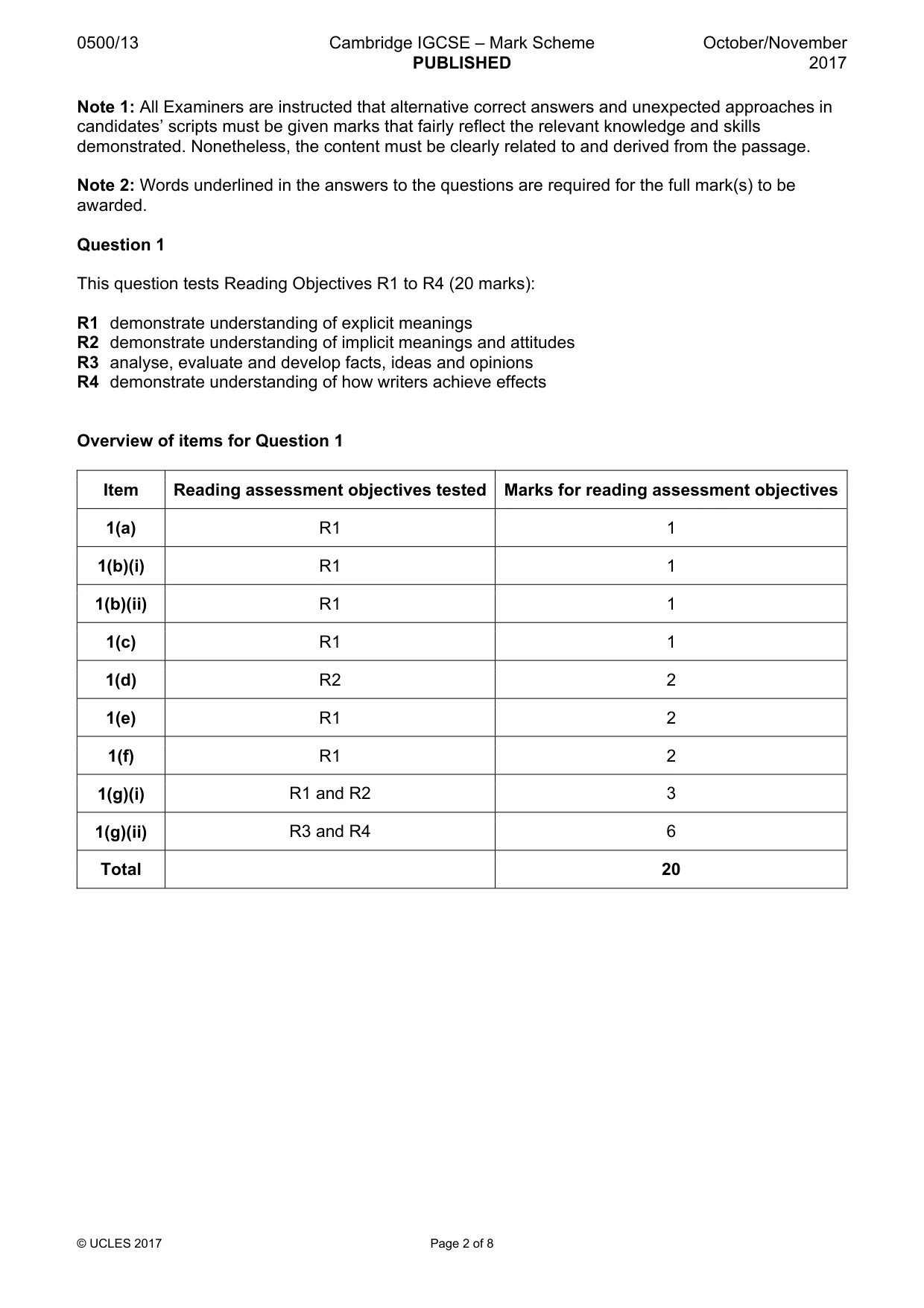 Mark scheme, page 2 of 8