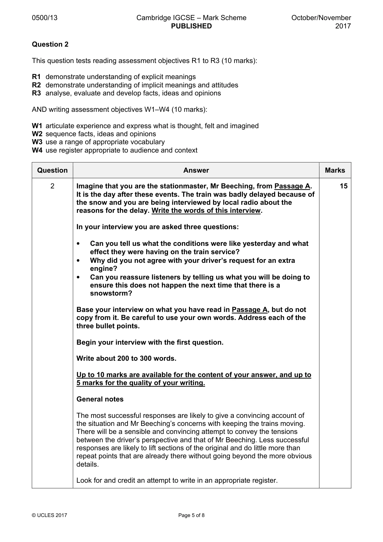 Mark scheme, page 5 of 8