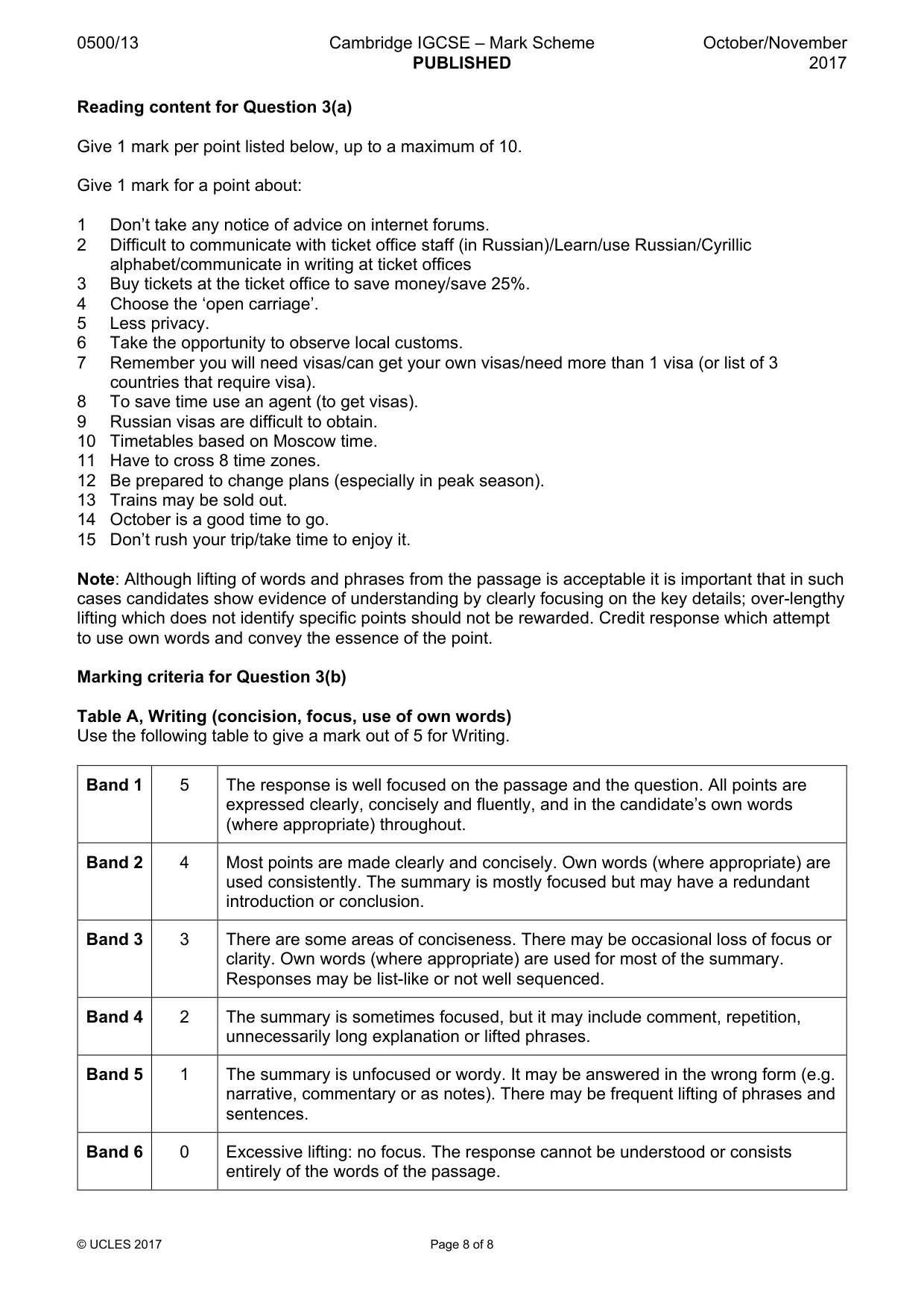 Mark scheme, page 8 of 8
