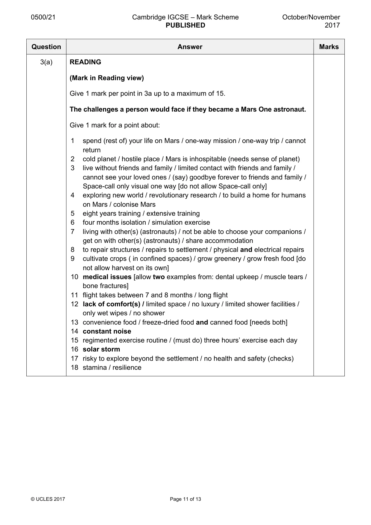 Mark scheme, page 11 of 13