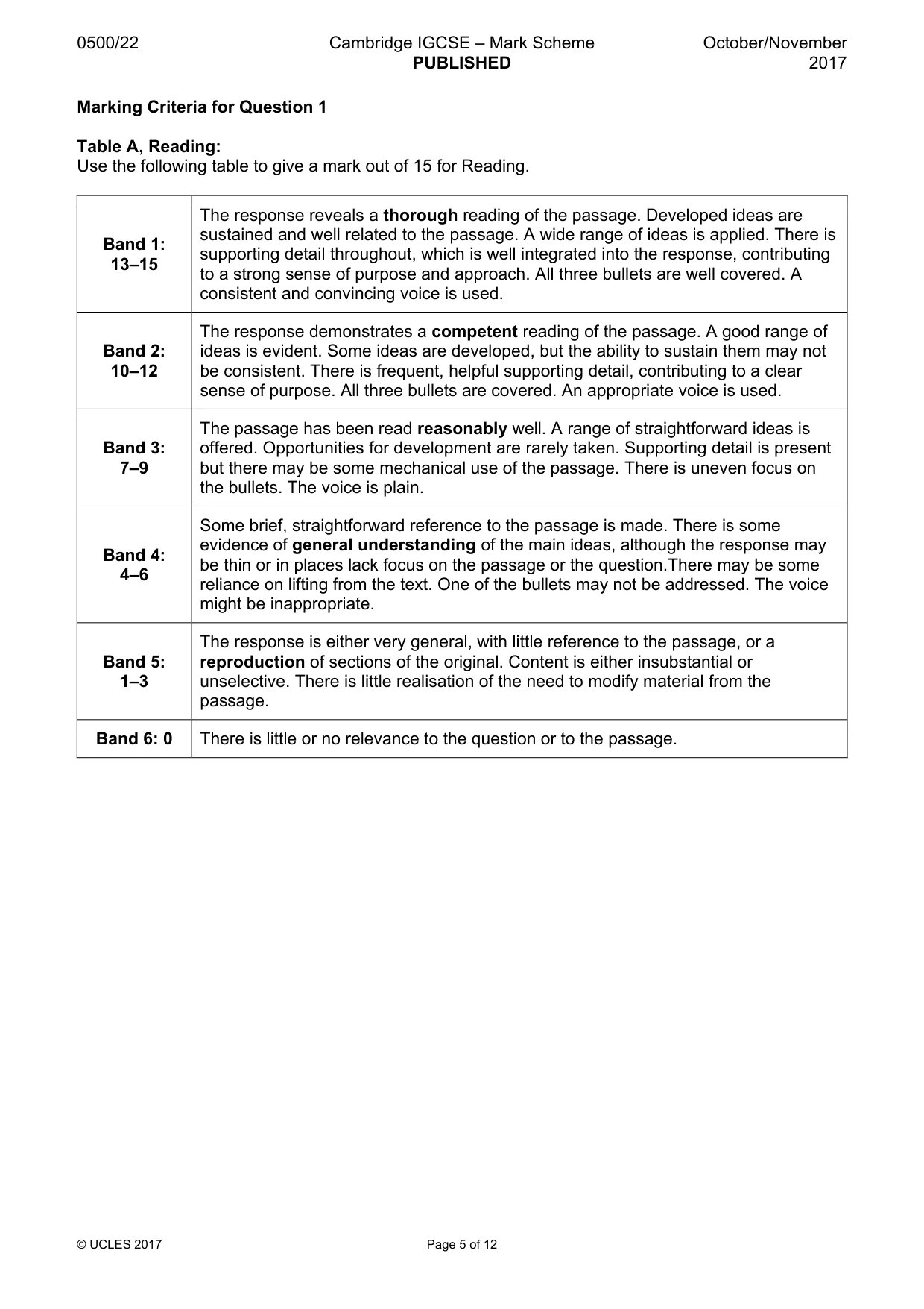 Mark scheme, page 5 of 12