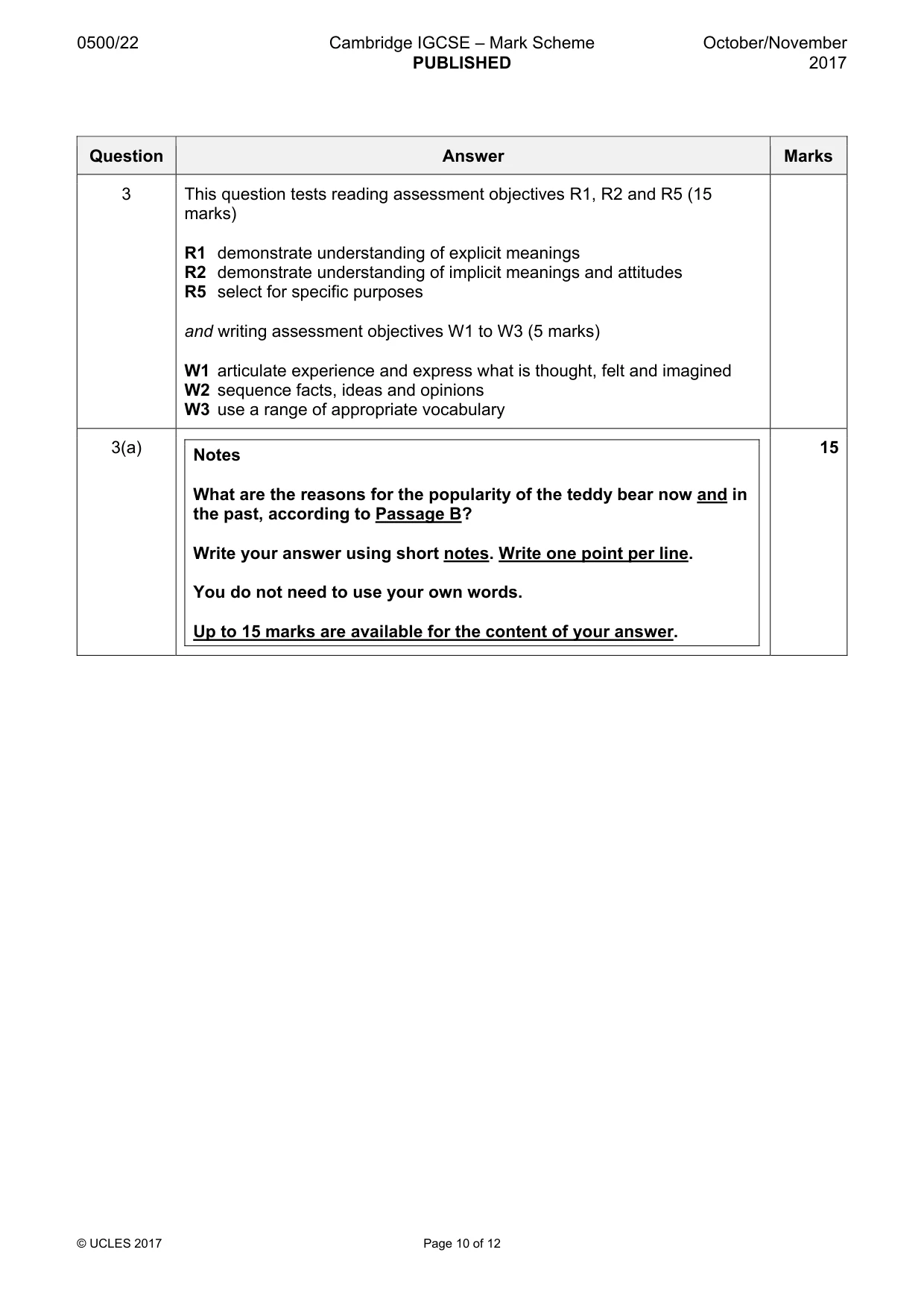 Mark scheme, page 10 of 12