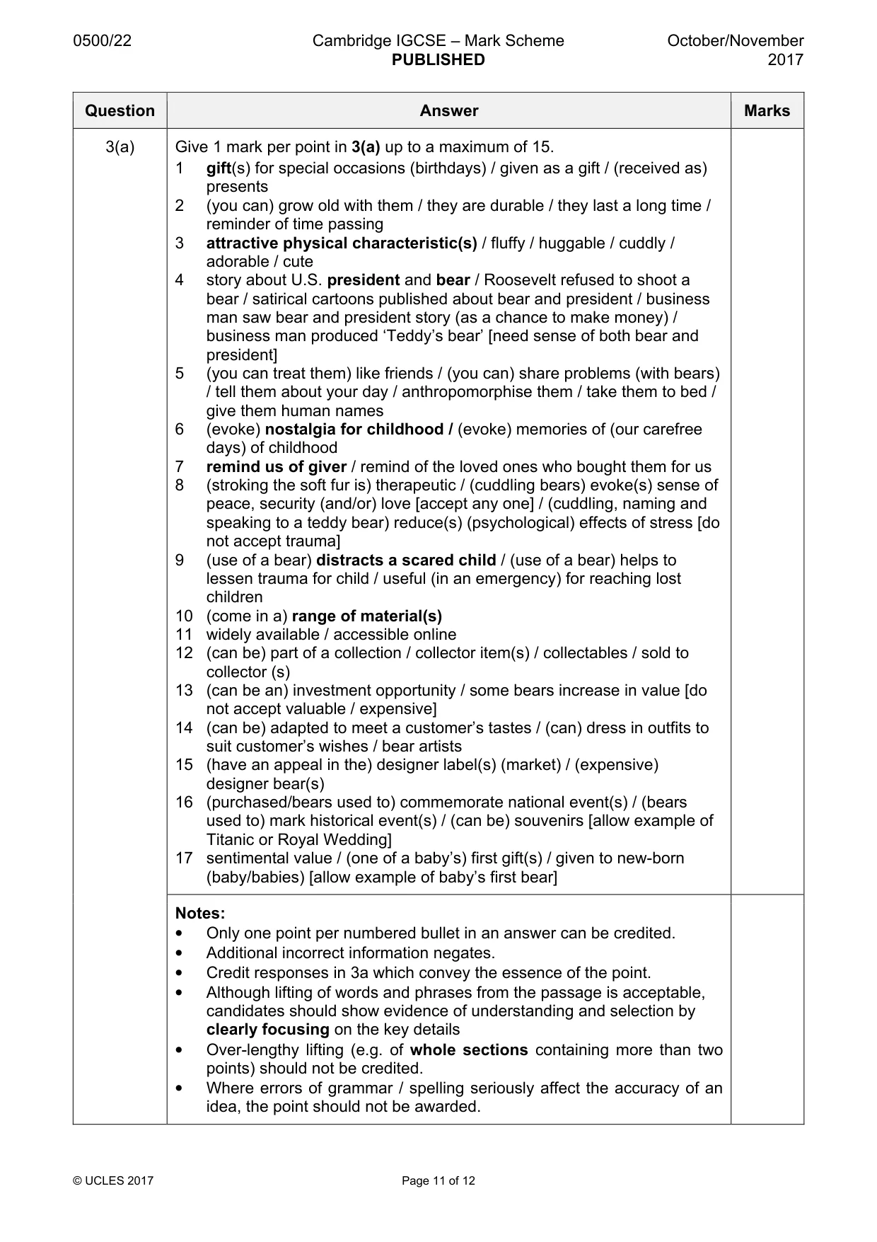 Mark scheme, page 11 of 12