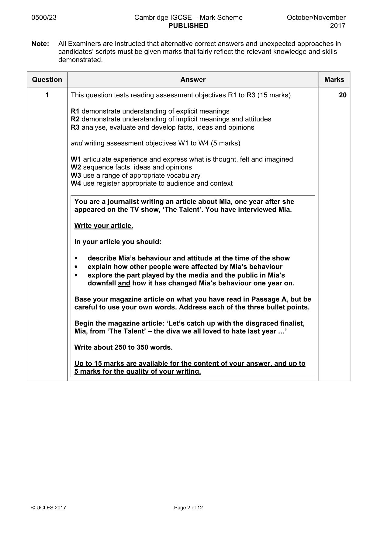 Mark scheme, page 2 of 12