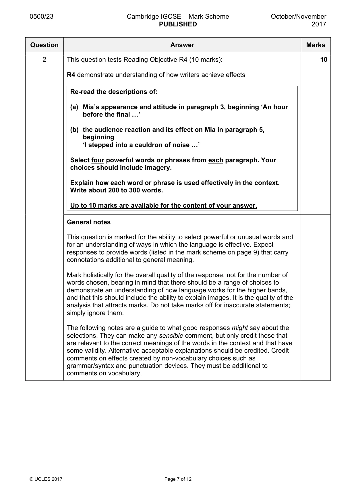 Mark scheme, page 7 of 12