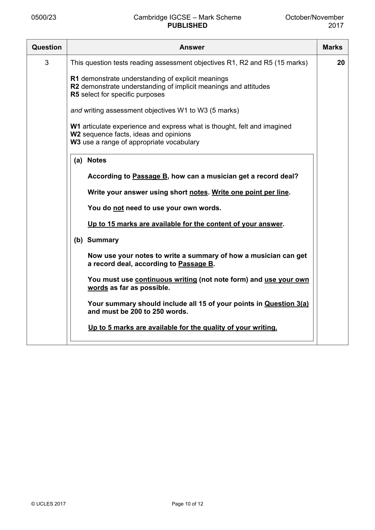 Mark scheme, page 10 of 12