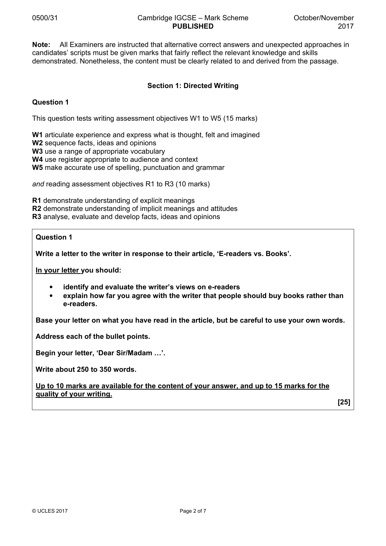 Mark scheme, page 2 of 7