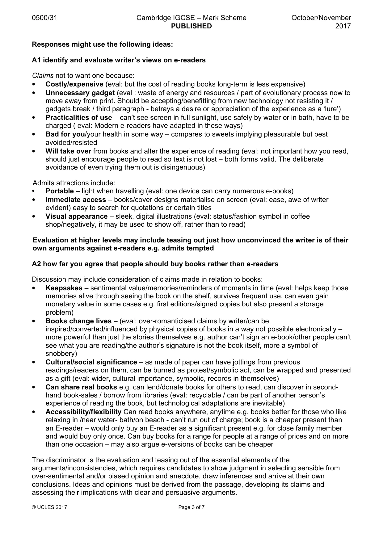 Mark scheme, page 3 of 7