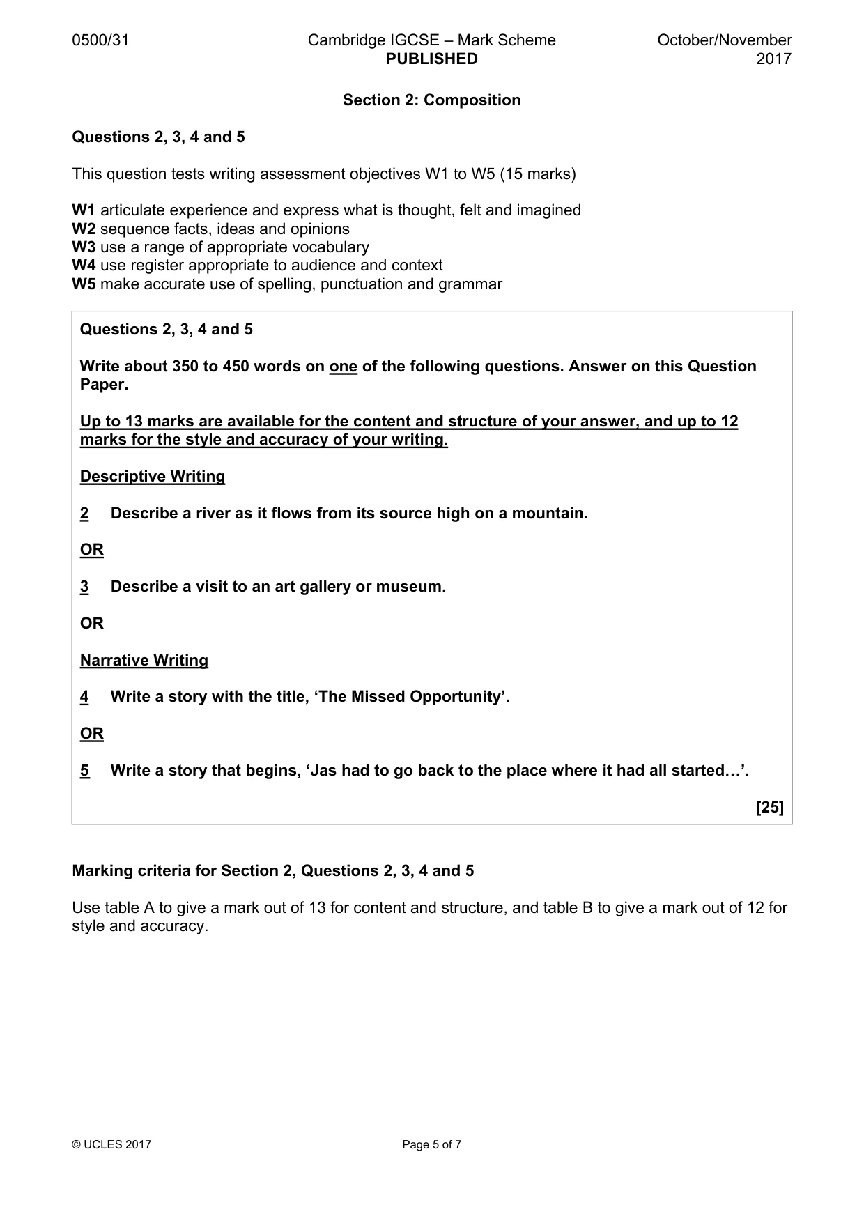 Mark scheme, page 5 of 7