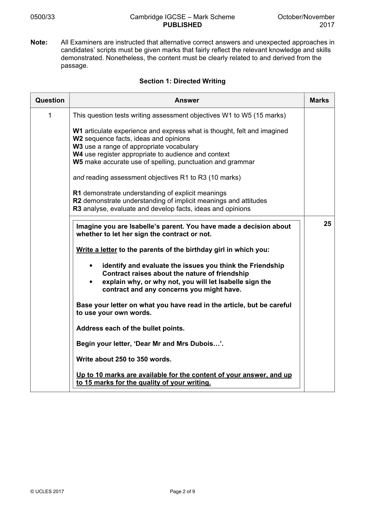 Mark scheme, page 2 of 9