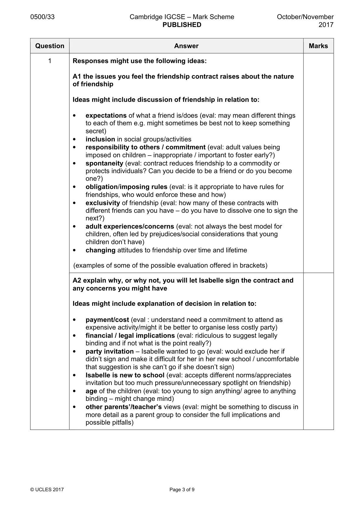 Mark scheme, page 3 of 9