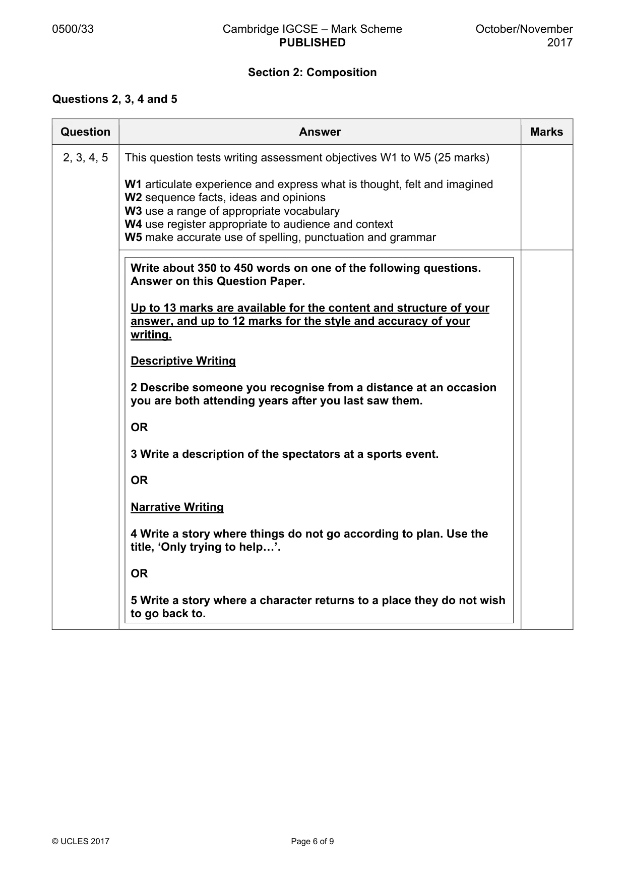 Mark scheme, page 6 of 9