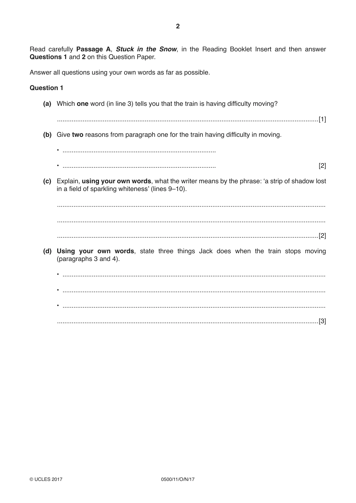 Cambridge IGCSE English - First Language 0500 2017 Oct/Nov Paper 1 · Variant 1 question paper, page 2 of 12