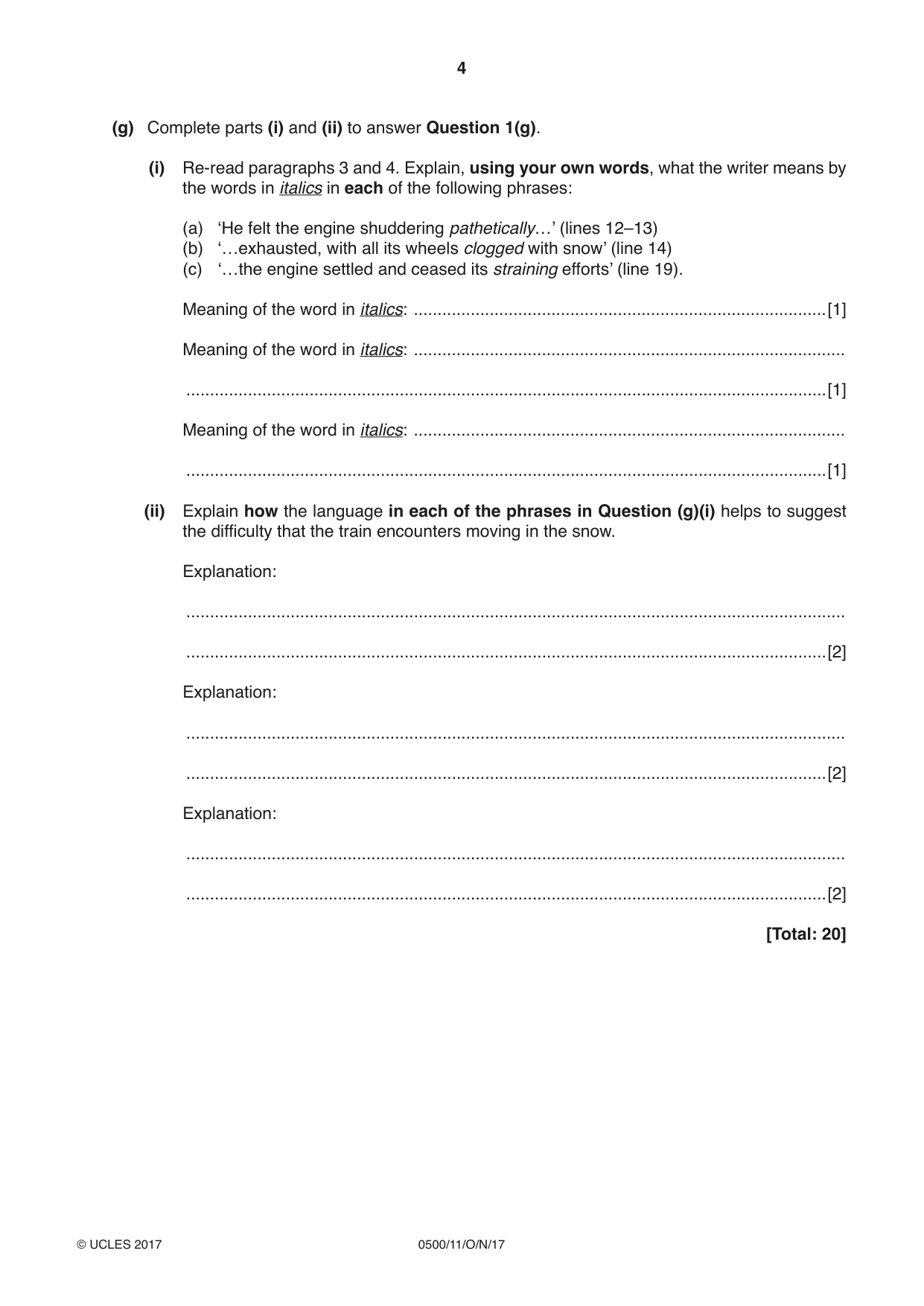 Cambridge IGCSE English - First Language 0500 2017 Oct/Nov Paper 1 · Variant 1 question paper, page 4 of 12