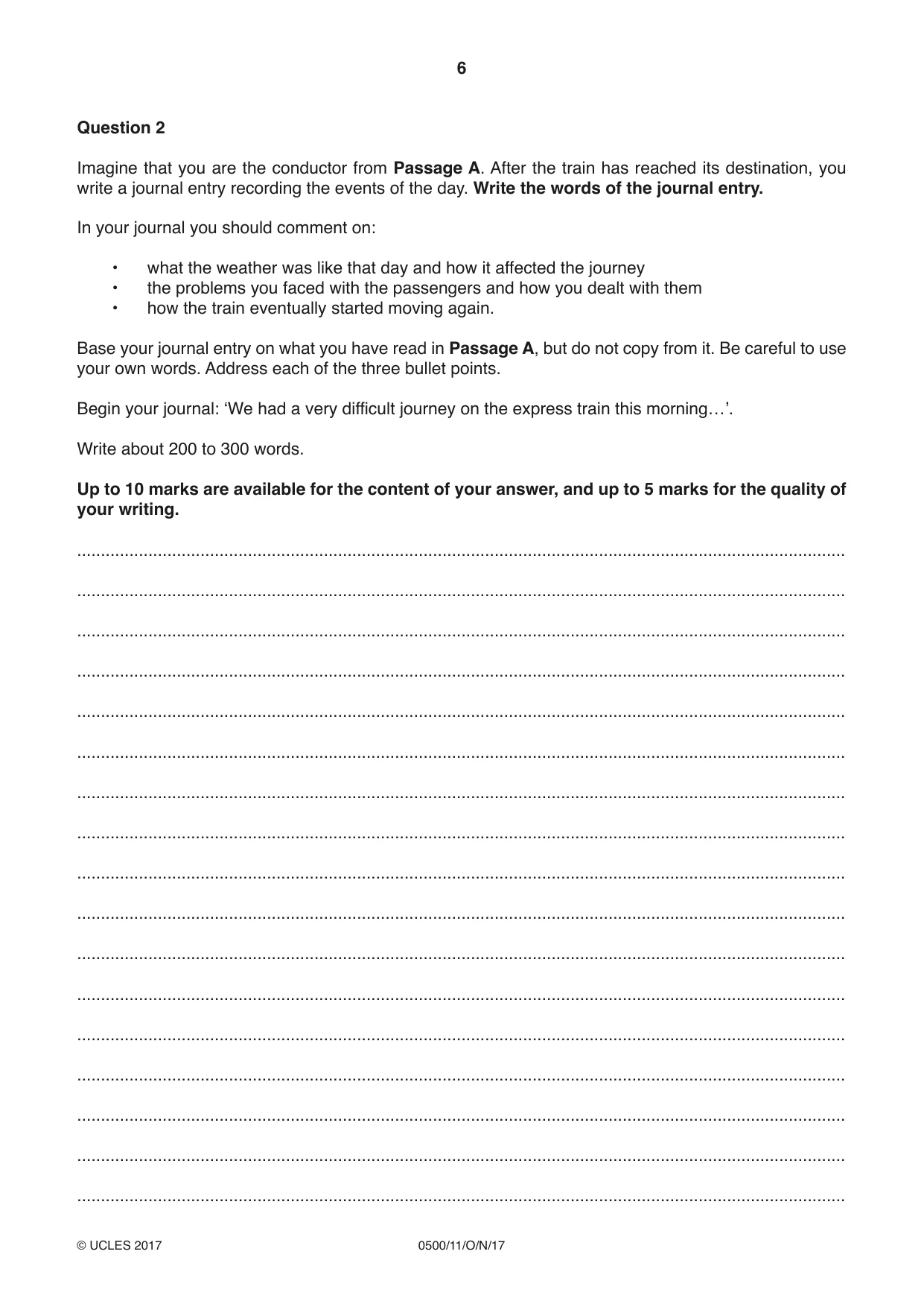 Cambridge IGCSE English - First Language 0500 2017 Oct/Nov Paper 1 · Variant 1 question paper, page 6 of 12