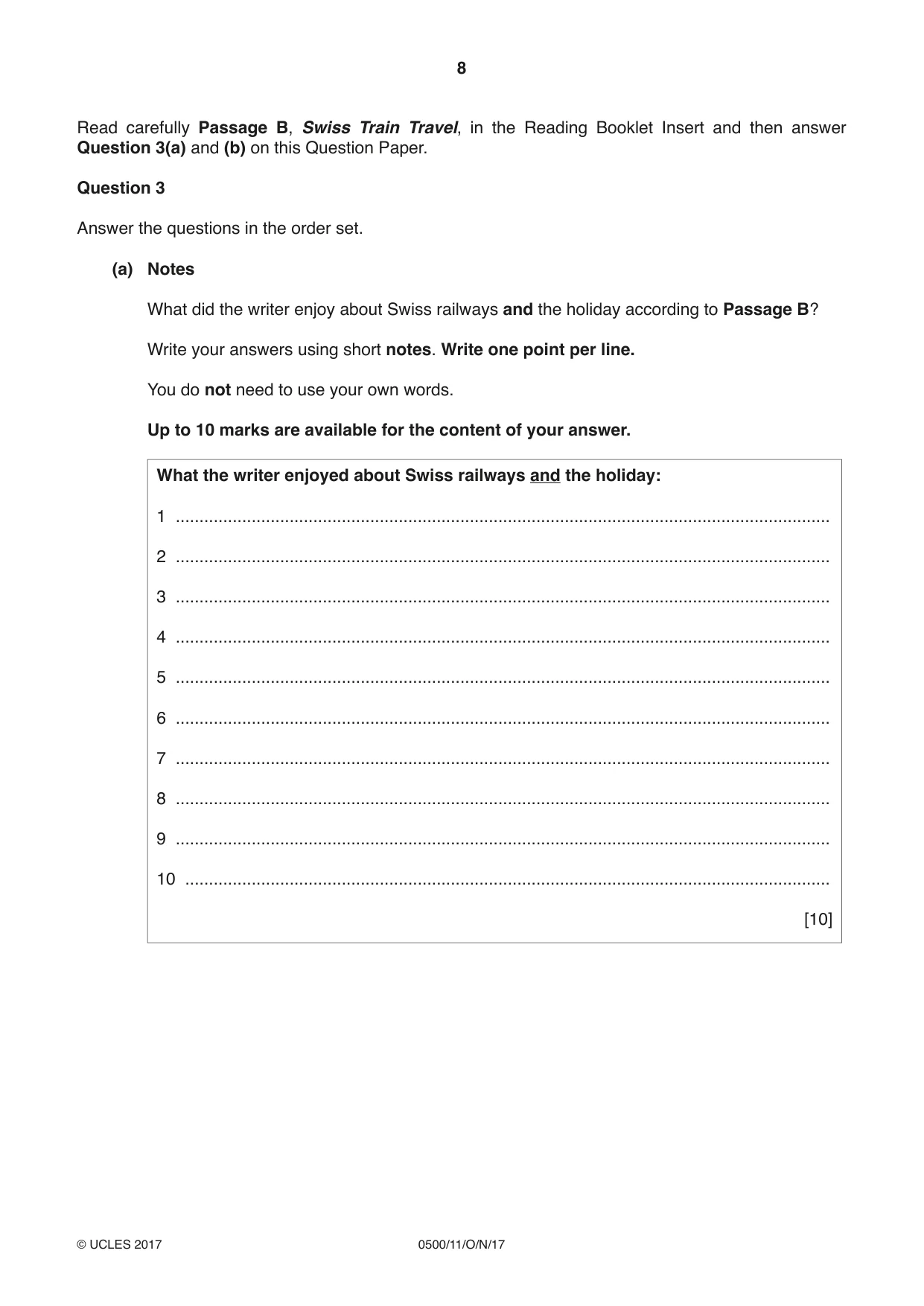 Cambridge IGCSE English - First Language 0500 2017 Oct/Nov Paper 1 · Variant 1 question paper, page 8 of 12