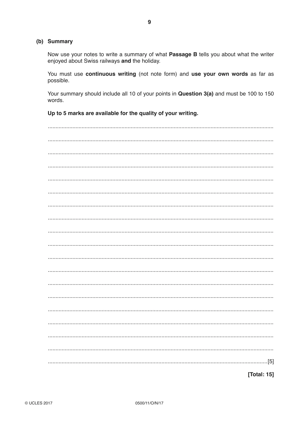 Cambridge IGCSE English - First Language 0500 2017 Oct/Nov Paper 1 · Variant 1 question paper, page 9 of 12