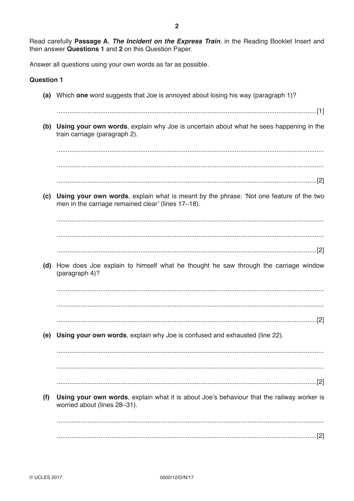 Cambridge IGCSE English - First Language 0500 2017 Oct/Nov Paper 1 · Variant 2 question paper, page 2 of 12