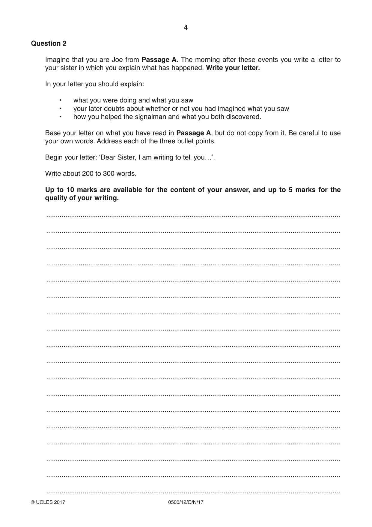 Cambridge IGCSE English - First Language 0500 2017 Oct/Nov Paper 1 · Variant 2 question paper, page 4 of 12