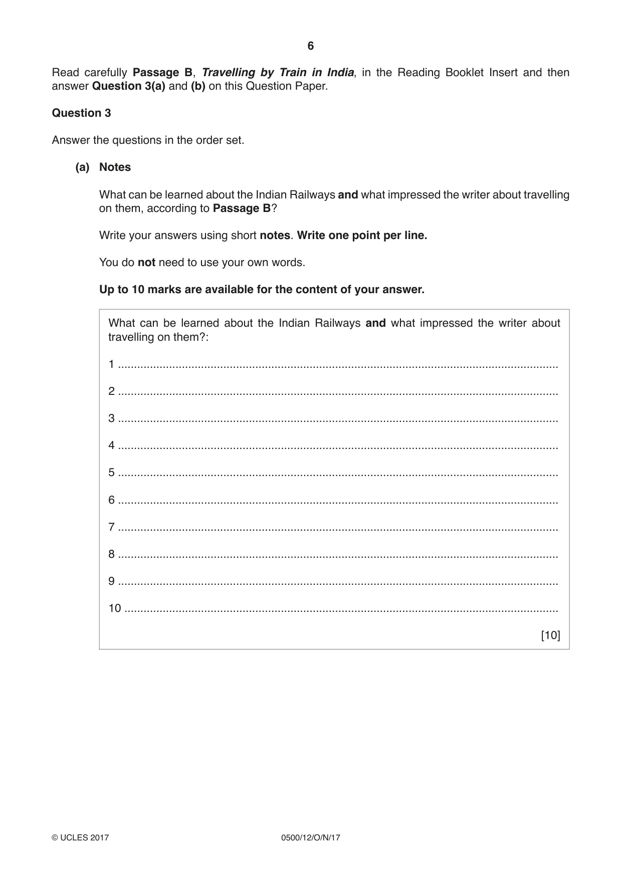 Cambridge IGCSE English - First Language 0500 2017 Oct/Nov Paper 1 · Variant 2 question paper, page 6 of 12