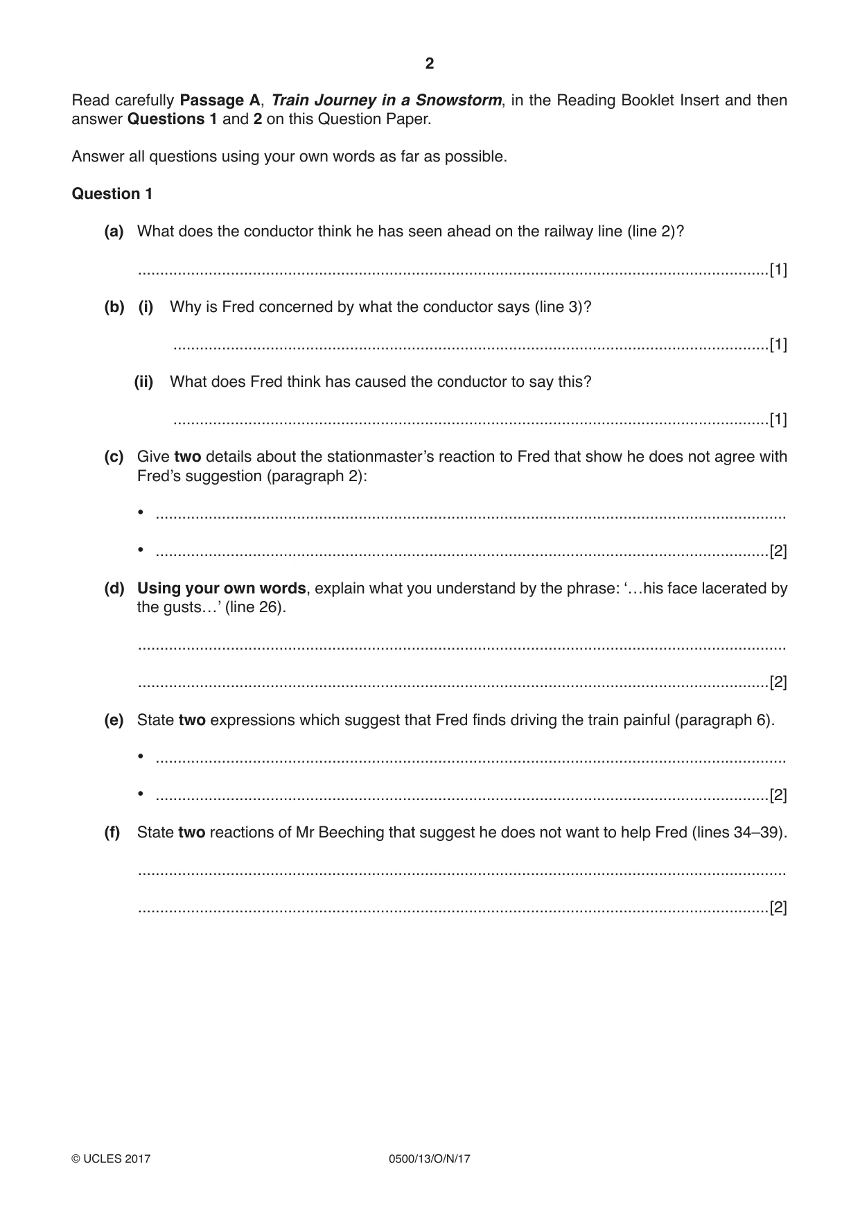 Cambridge IGCSE English - First Language 0500 2017 Oct/Nov Paper 1 · Variant 3 question paper, page 2 of 12