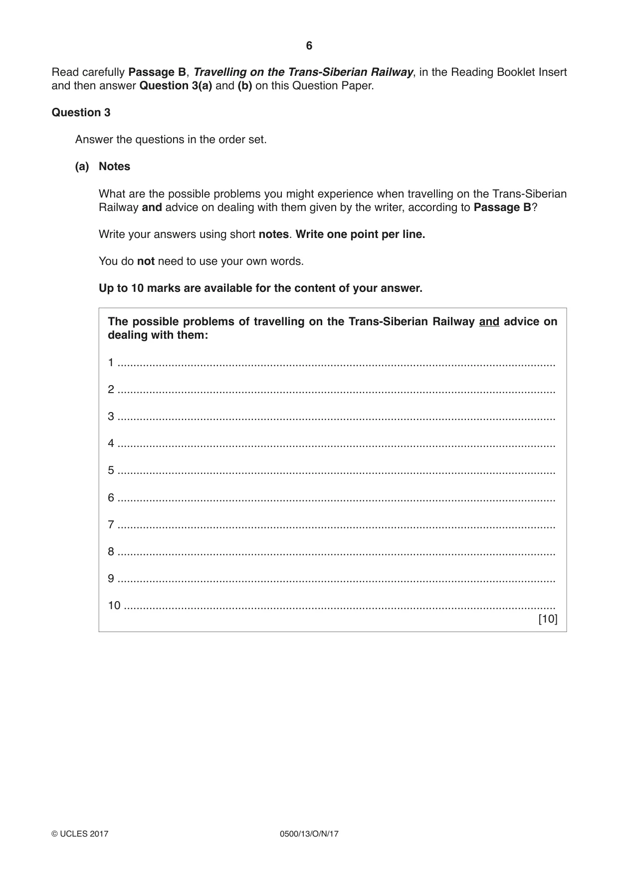 Cambridge IGCSE English - First Language 0500 2017 Oct/Nov Paper 1 · Variant 3 question paper, page 6 of 12