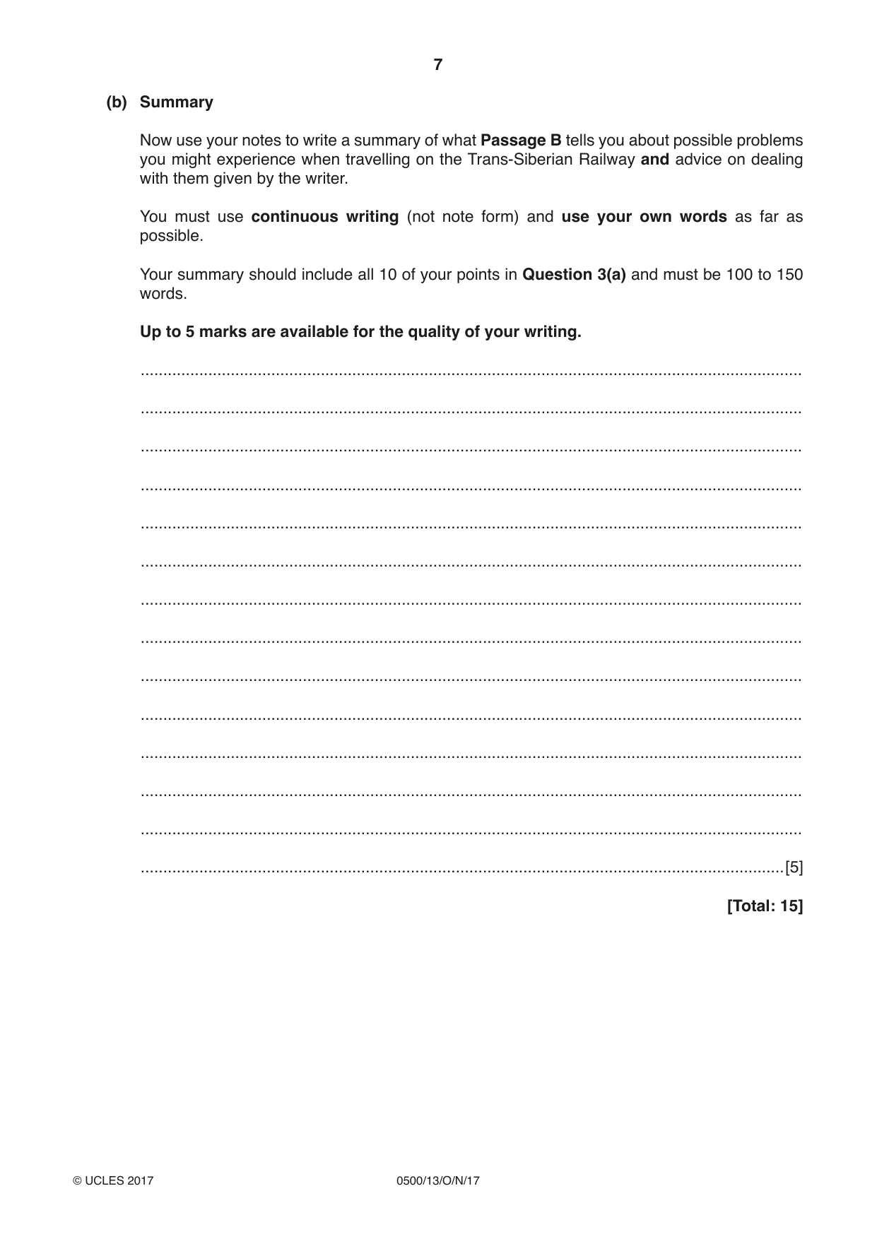 Cambridge IGCSE English - First Language 0500 2017 Oct/Nov Paper 1 · Variant 3 question paper, page 7 of 12