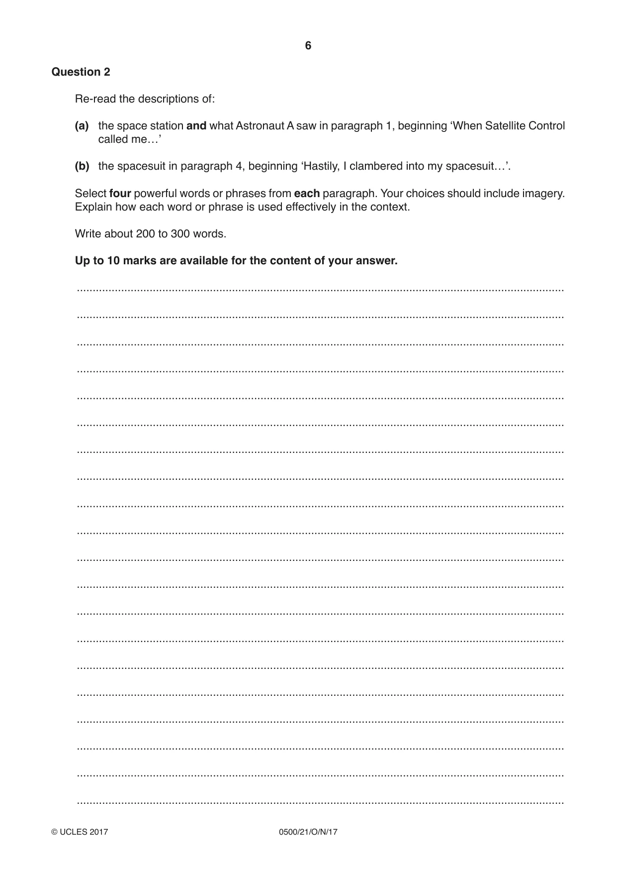 Cambridge IGCSE English - First Language 0500 2017 Oct/Nov Paper 2 · Variant 1 question paper, page 6 of 12