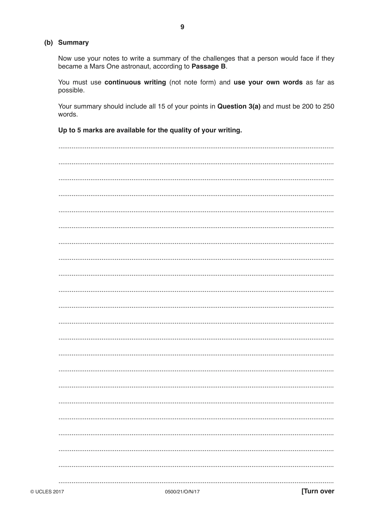 Cambridge IGCSE English - First Language 0500 2017 Oct/Nov Paper 2 · Variant 1 question paper, page 9 of 12